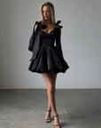 Bow Detail Black Satin Mini Dress.