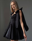 Bow Detail Black Satin Mini Dress.