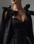 Bow Detail Black Satin Mini Dress.