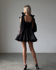 Bow Detail Black Satin Mini Dress.