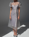 Elegant Grey Tulle Detail Midi Dress.