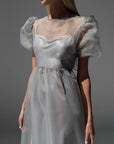 Elegant Grey Tulle Detail Midi Dress.