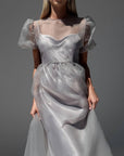 Elegant Grey Tulle Detail Midi Dress.