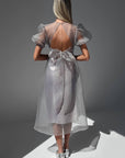 Elegant Grey Tulle Detail Midi Dress.