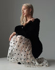 Polka Dot Chiffon Detail Black Midi Dress.