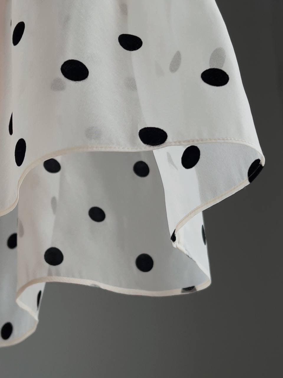 Polka Dot Chiffon Detail Black Midi Dress.