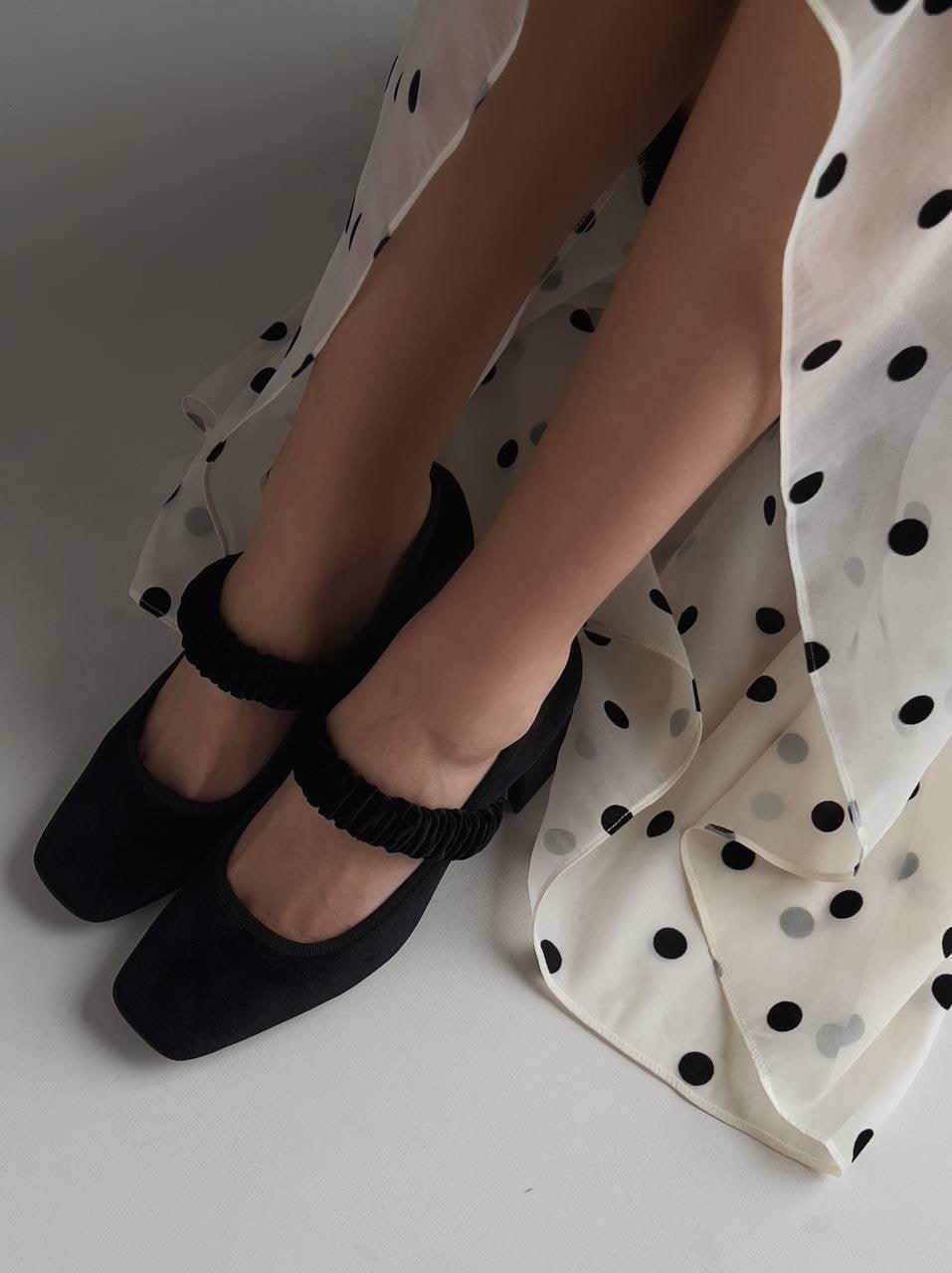 Polka Dot Chiffon Detail Black Midi Dress.