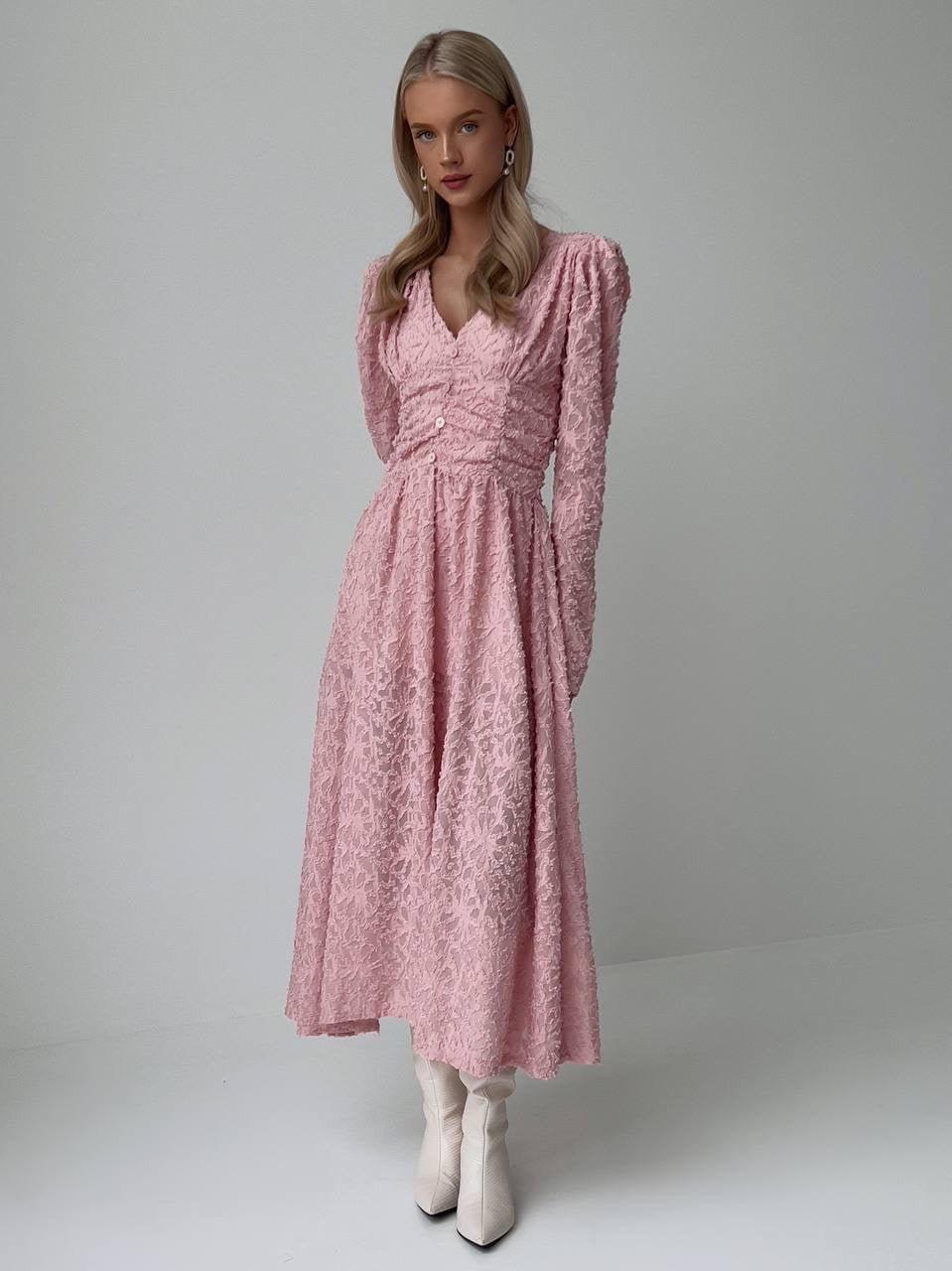 Blush Elegance Textured Midi Dress.