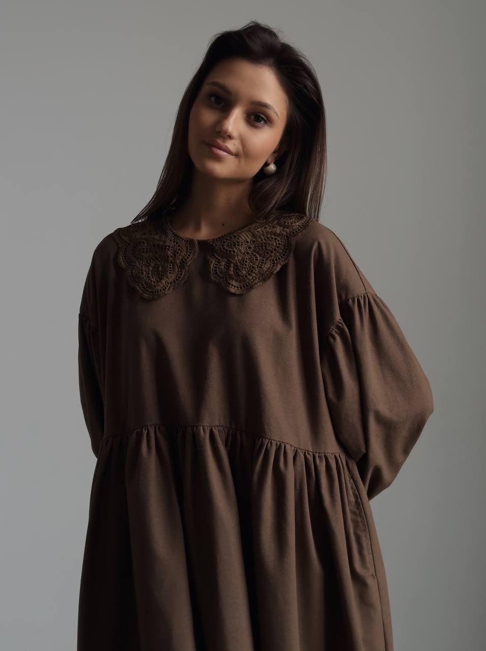 Lace Detail Brown Bohemian Maxi Dress.