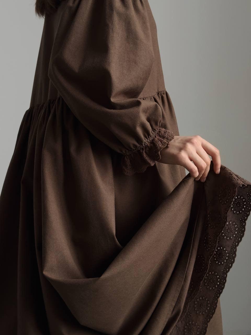 Lace Detail Brown Bohemian Maxi Dress.