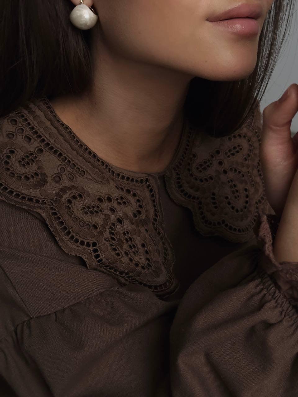 Lace Detail Brown Bohemian Maxi Dress.