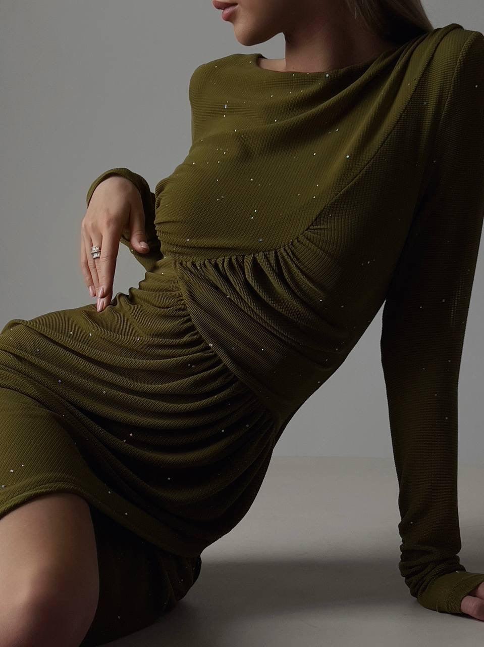 Sparkle Detail Khaki Bodycon Midi Dress.