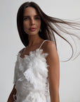 Feathered Elegance Mini Dress.