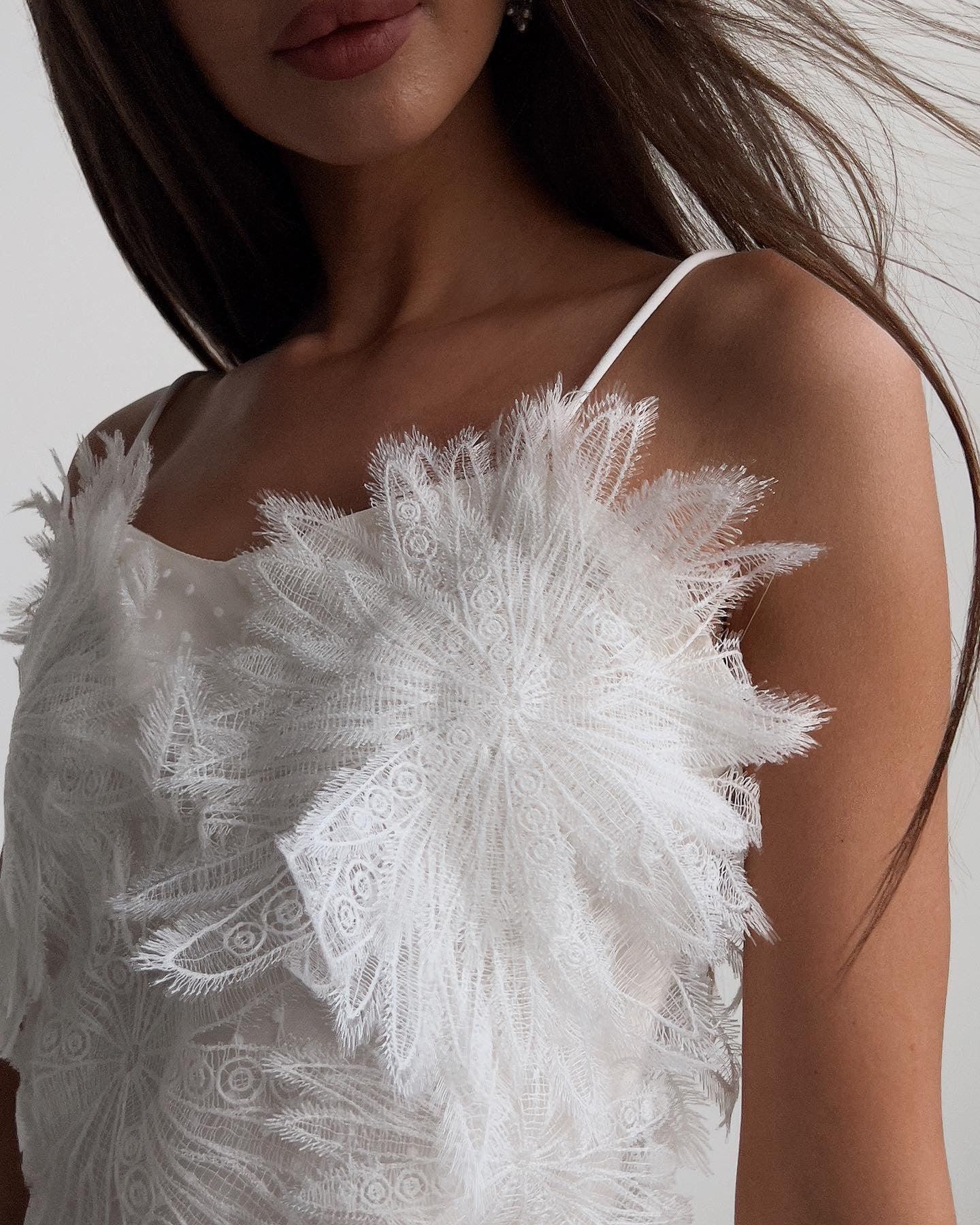 Feathered Elegance Mini Dress.