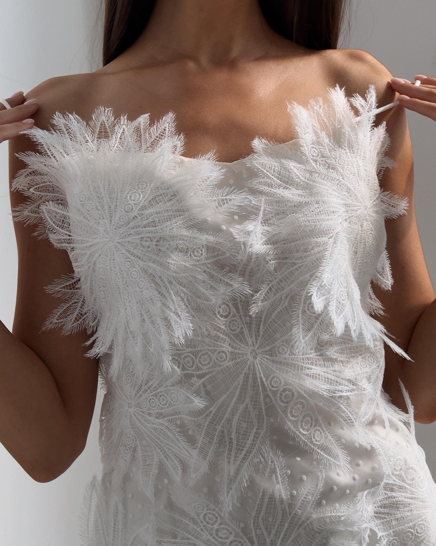 Feathered Elegance Mini Dress.