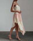 Lace Detail Pink Asymmetric Dress.