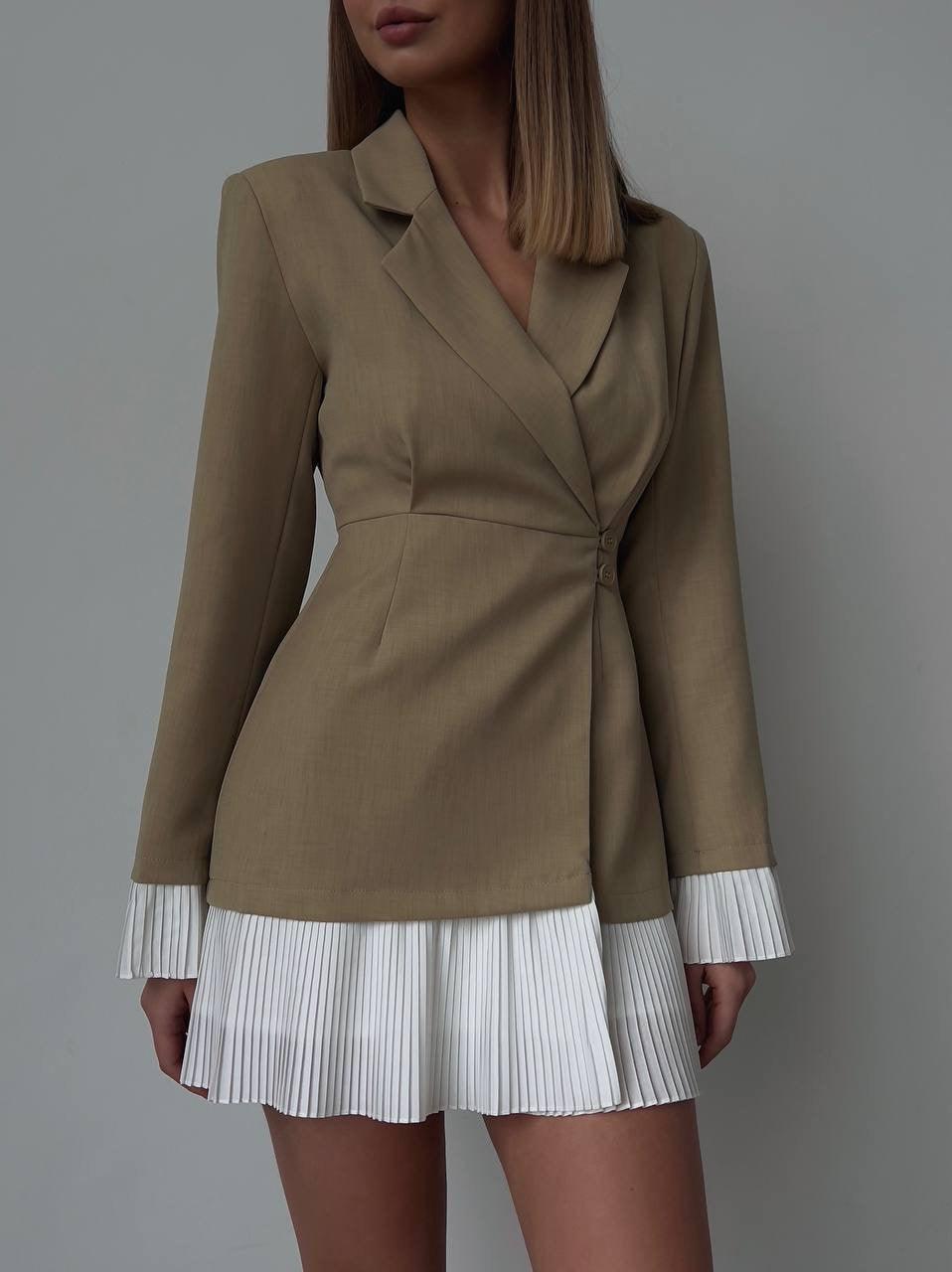 Elegant Blazer-Style Dress with Pleated Skirt.