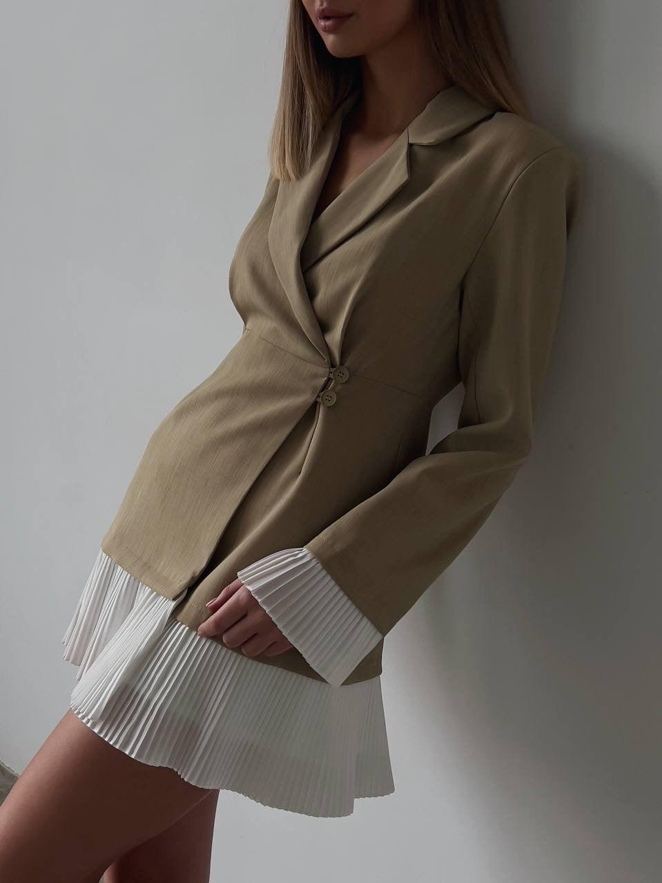 Elegant Blazer-Style Dress with Pleated Skirt.