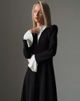 Shirt Collar Black and White Midi Dress.