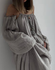 Bohemian Style Grey Linen Maxi Dress.