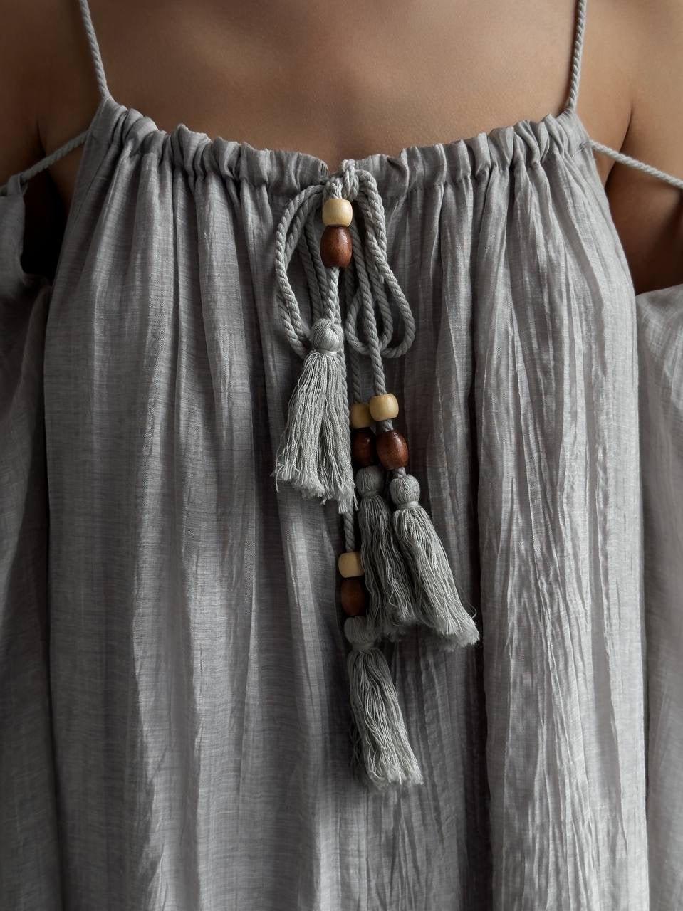 Bohemian Style Grey Linen Maxi Dress.