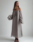 Bohemian Style Grey Linen Maxi Dress.