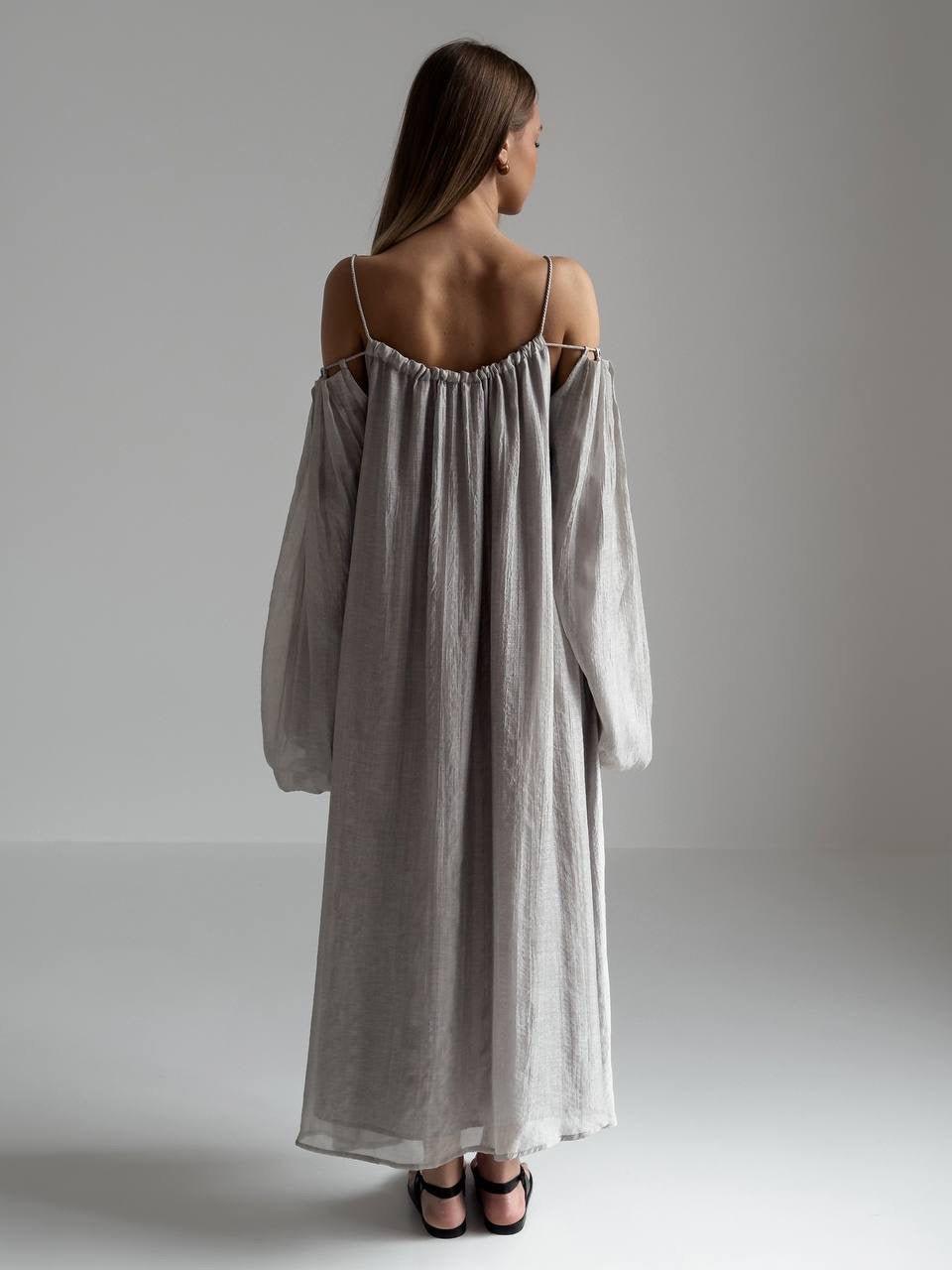 Bohemian Style Grey Linen Maxi Dress.