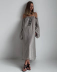 Bohemian Style Grey Linen Maxi Dress.