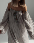 Bohemian Style Grey Linen Maxi Dress.