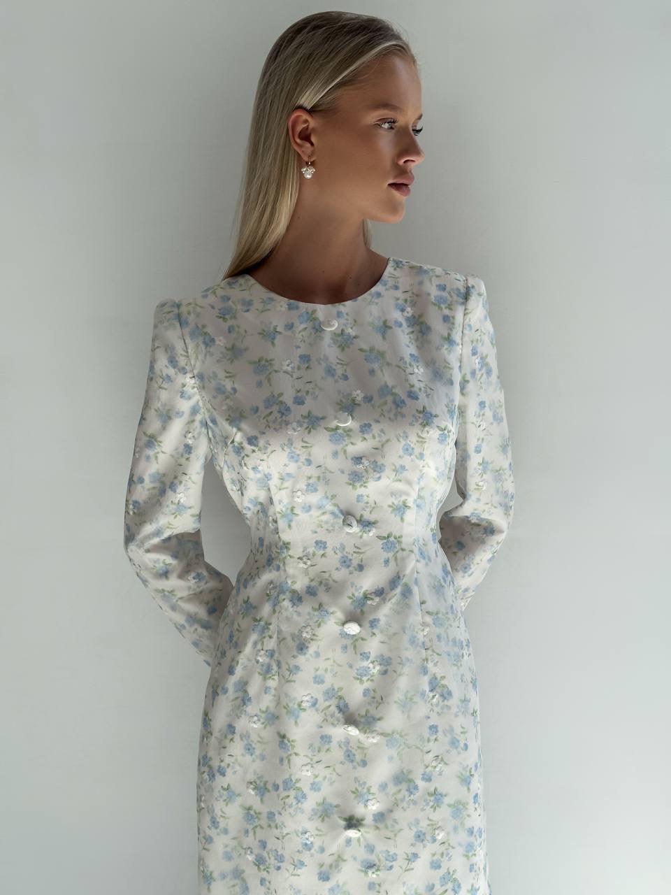 Floral Long Sleeve Pleated Dress.