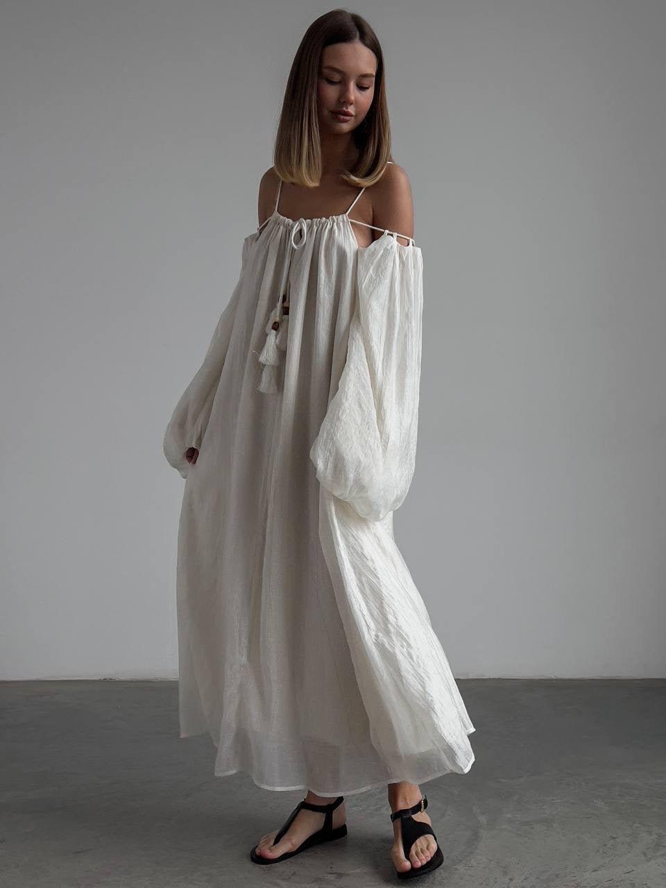 Bohemian Style White Cotton Maxi Dress.