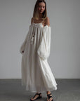 Bohemian Style White Cotton Maxi Dress.