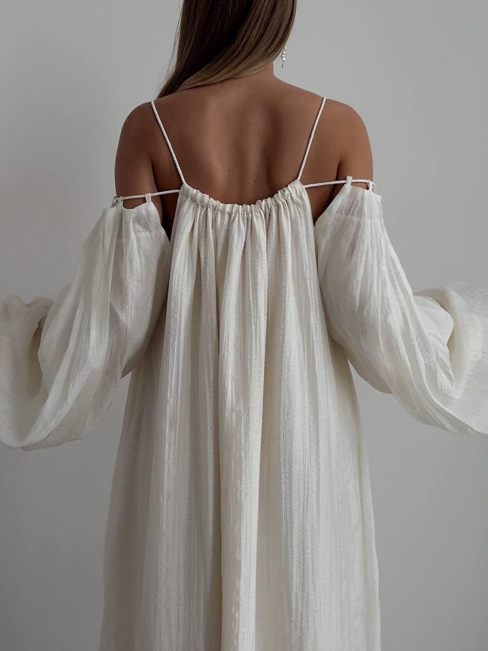 Bohemian Style White Cotton Maxi Dress.