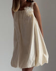 Floral Detail Cream Balloon Skirt Dress.