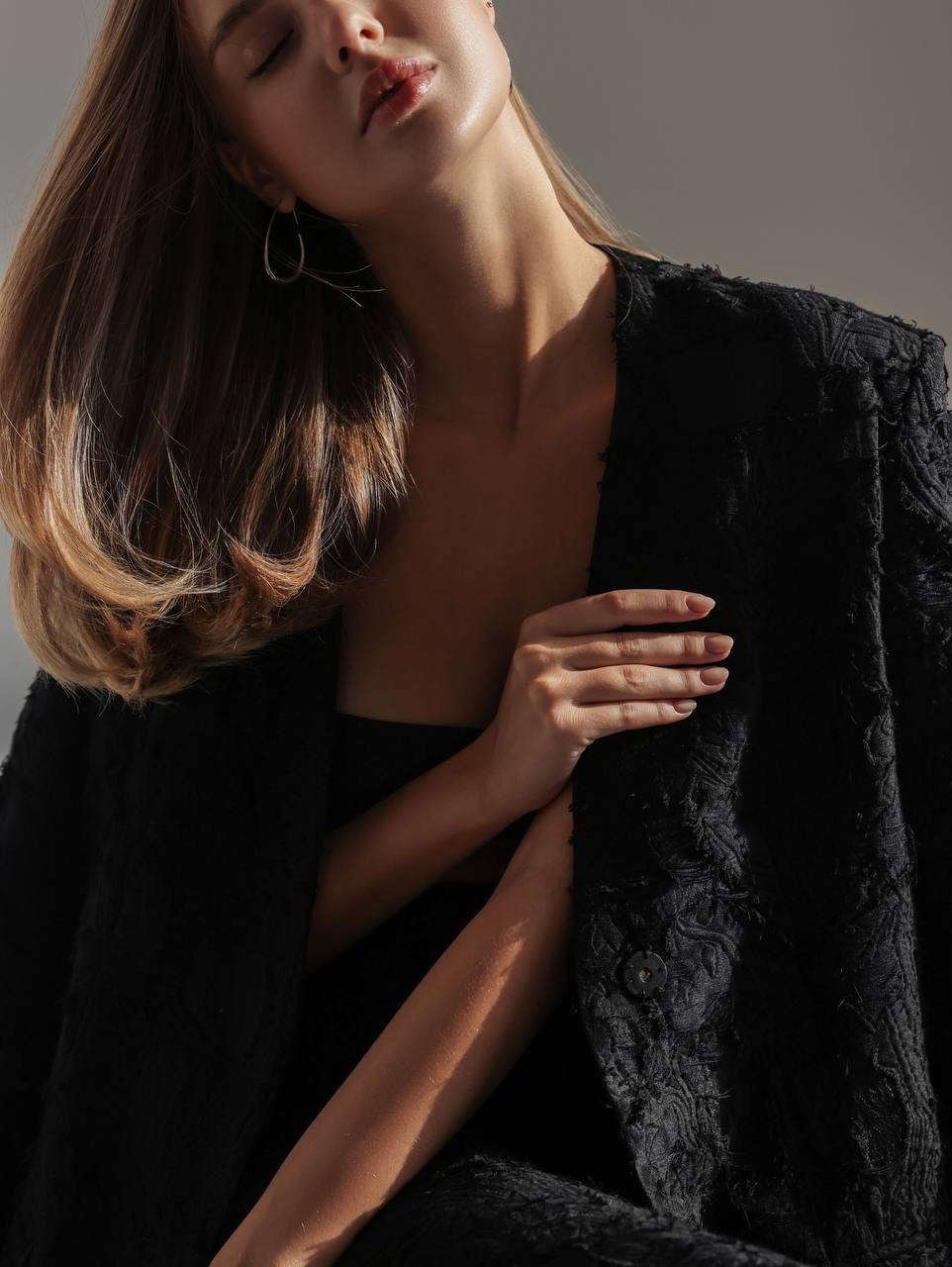 Black Textured Oversized Jacket