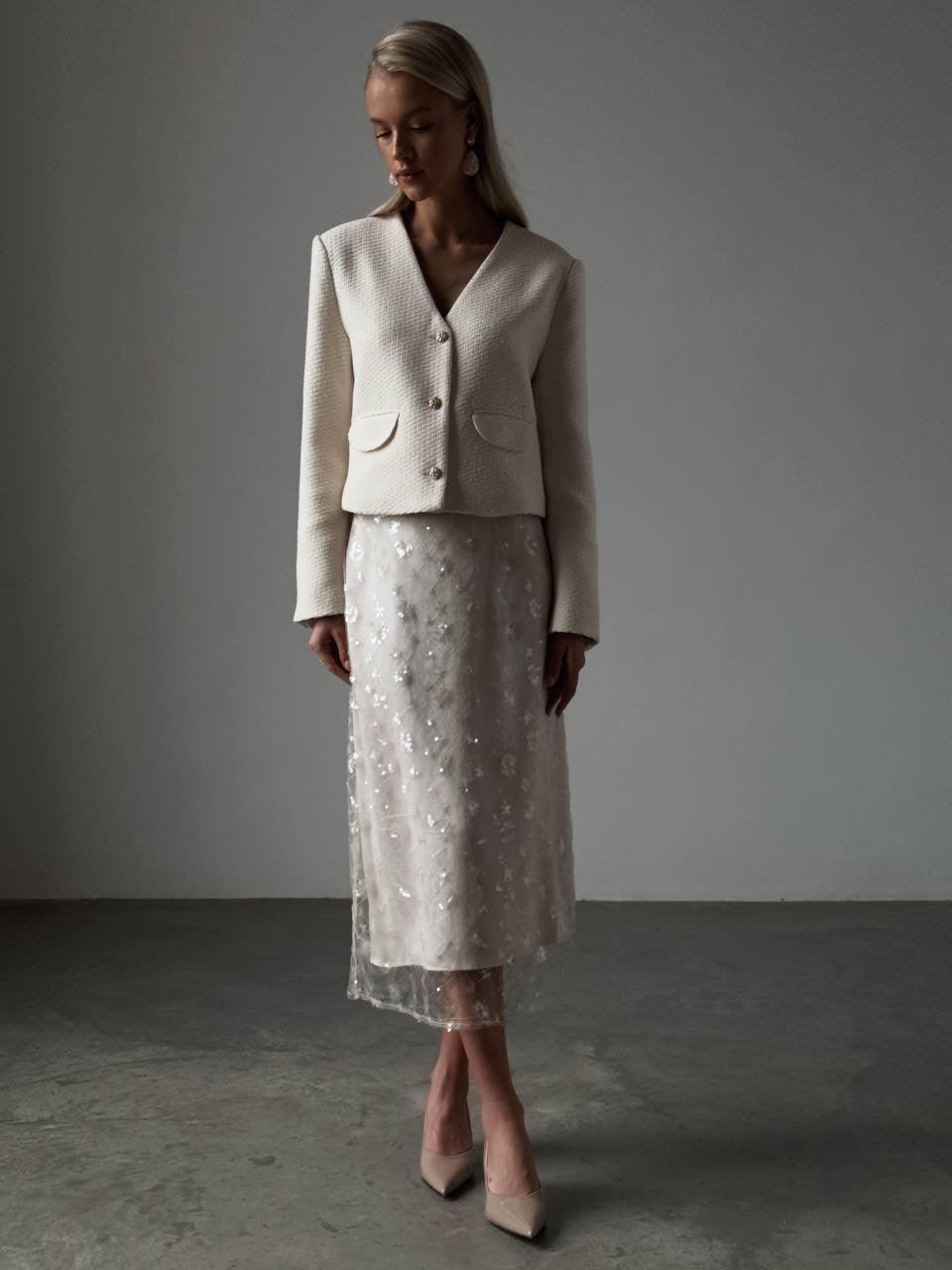 Elegant Beige Tweed Jacket - GodBlessDress