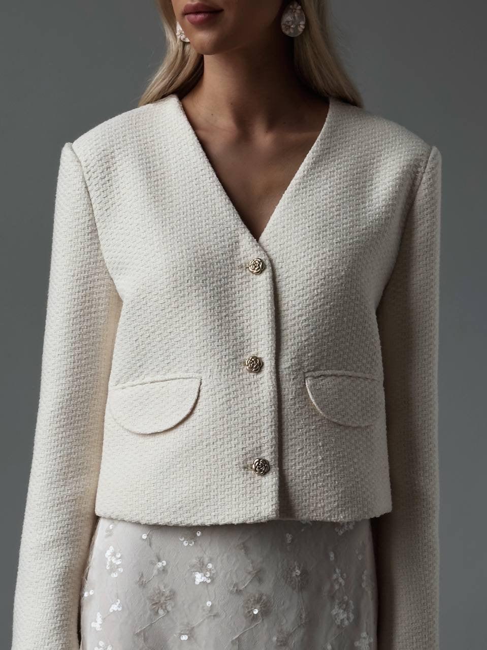 Elegant Beige Tweed Jacket - GodBlessDress