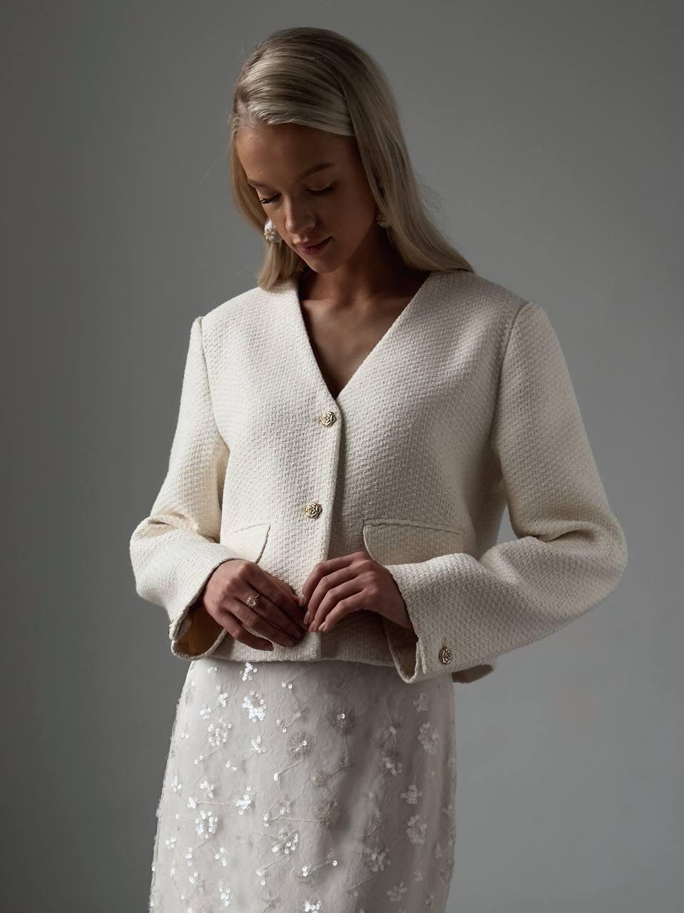 Elegant Beige Tweed Jacket - GodBlessDress