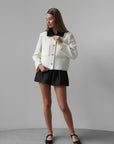 White Cropped Jacket with Black Collar Detail