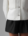 White Cropped Jacket with Black Collar Detail