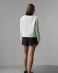 White Cropped Jacket with Black Collar Detail