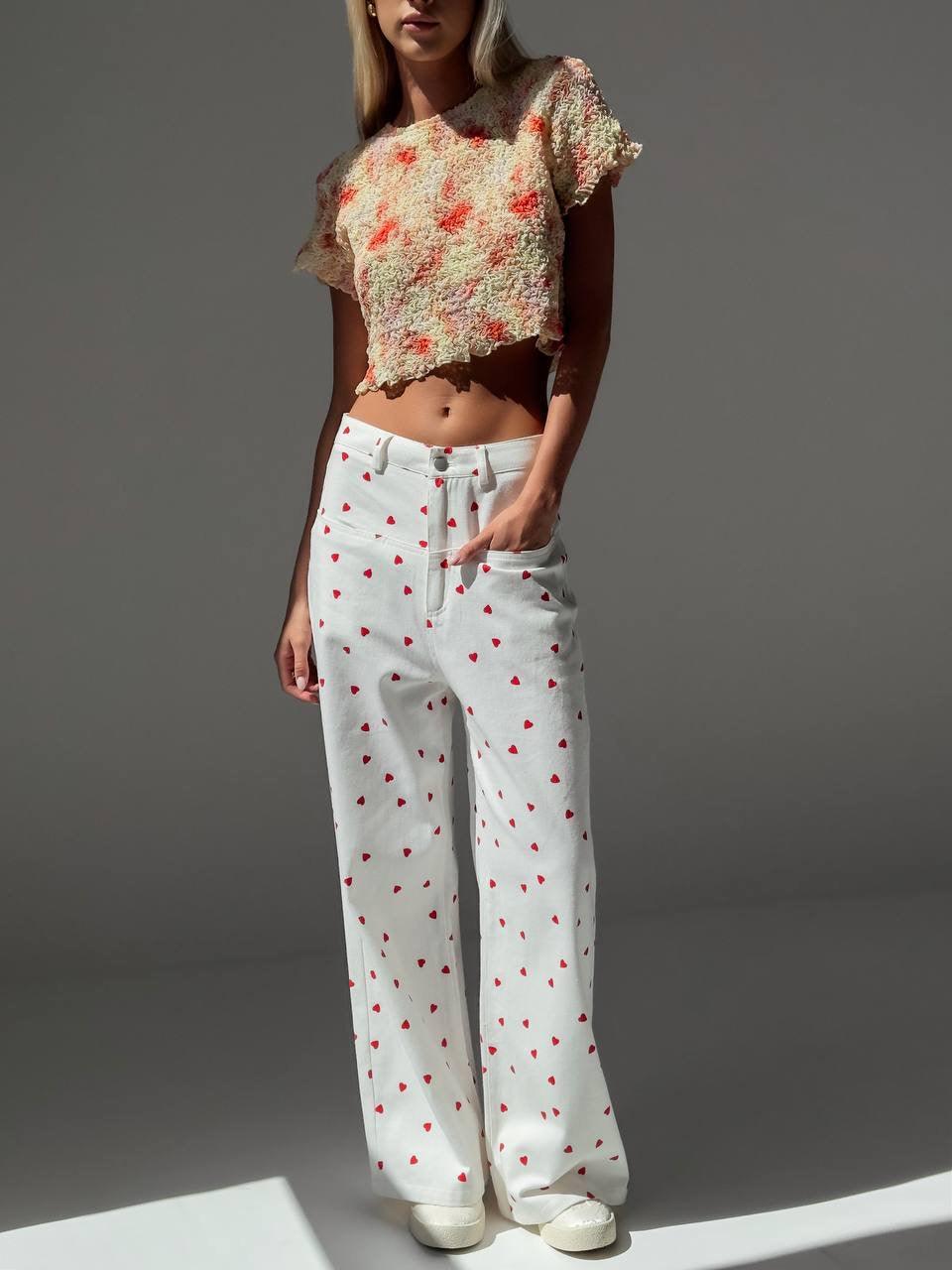 Stylish Heart-Patterned White Pants - GodBlessDress