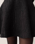 Textured Black Flared Skirt-Short