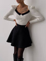 Textured Black Flared Skirt-Short