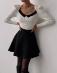 Textured Black Flared Skirt-Short