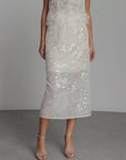 White Sequin-Embroidered Midi Skirt