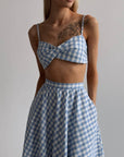 Blue Gingham Crop Top and Midi Skirt Set - GodBlessDress