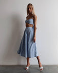 Blue Gingham Crop Top and Midi Skirt Set - GodBlessDress