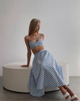 Blue Gingham Crop Top and Midi Skirt Set - GodBlessDress