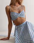 Blue Gingham Crop Top and Midi Skirt Set - GodBlessDress